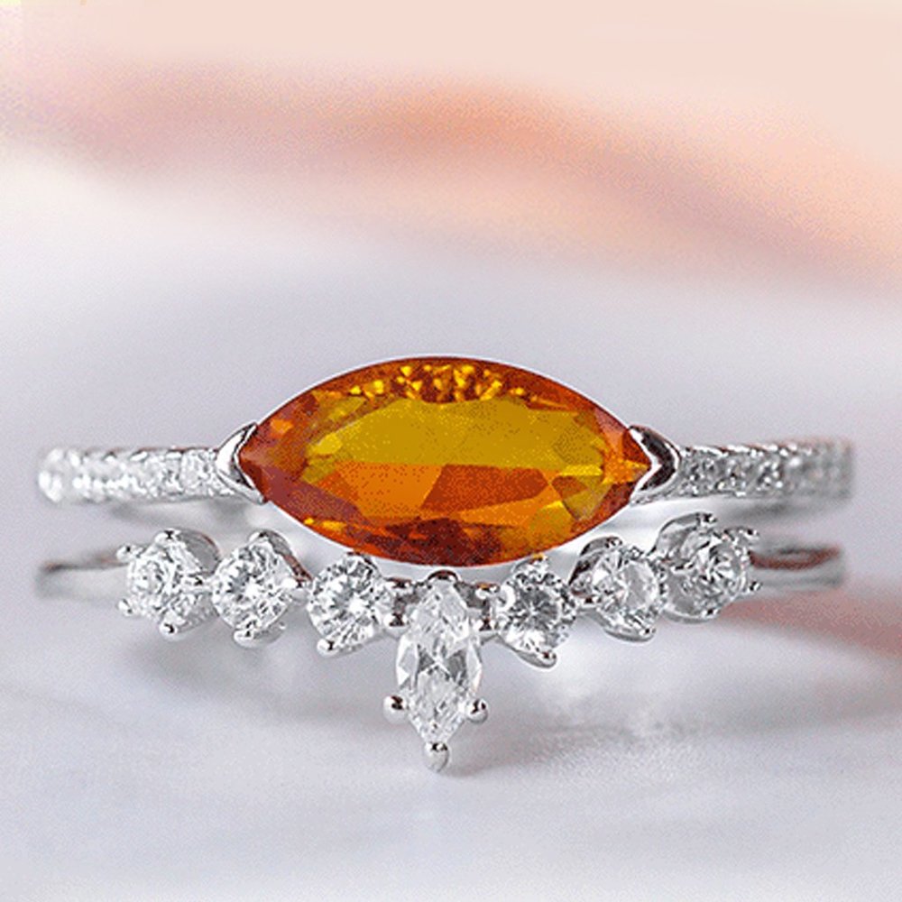 Vintage Style Citrine orange ring set, size 7, 925 Sterling silver